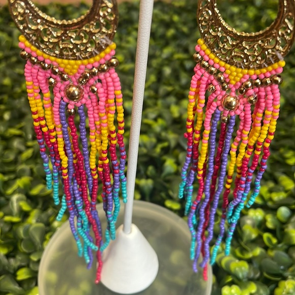 🎉❤️Boho Long Multicolor Beaded Fringe Earrings - Picture 3 of 4
